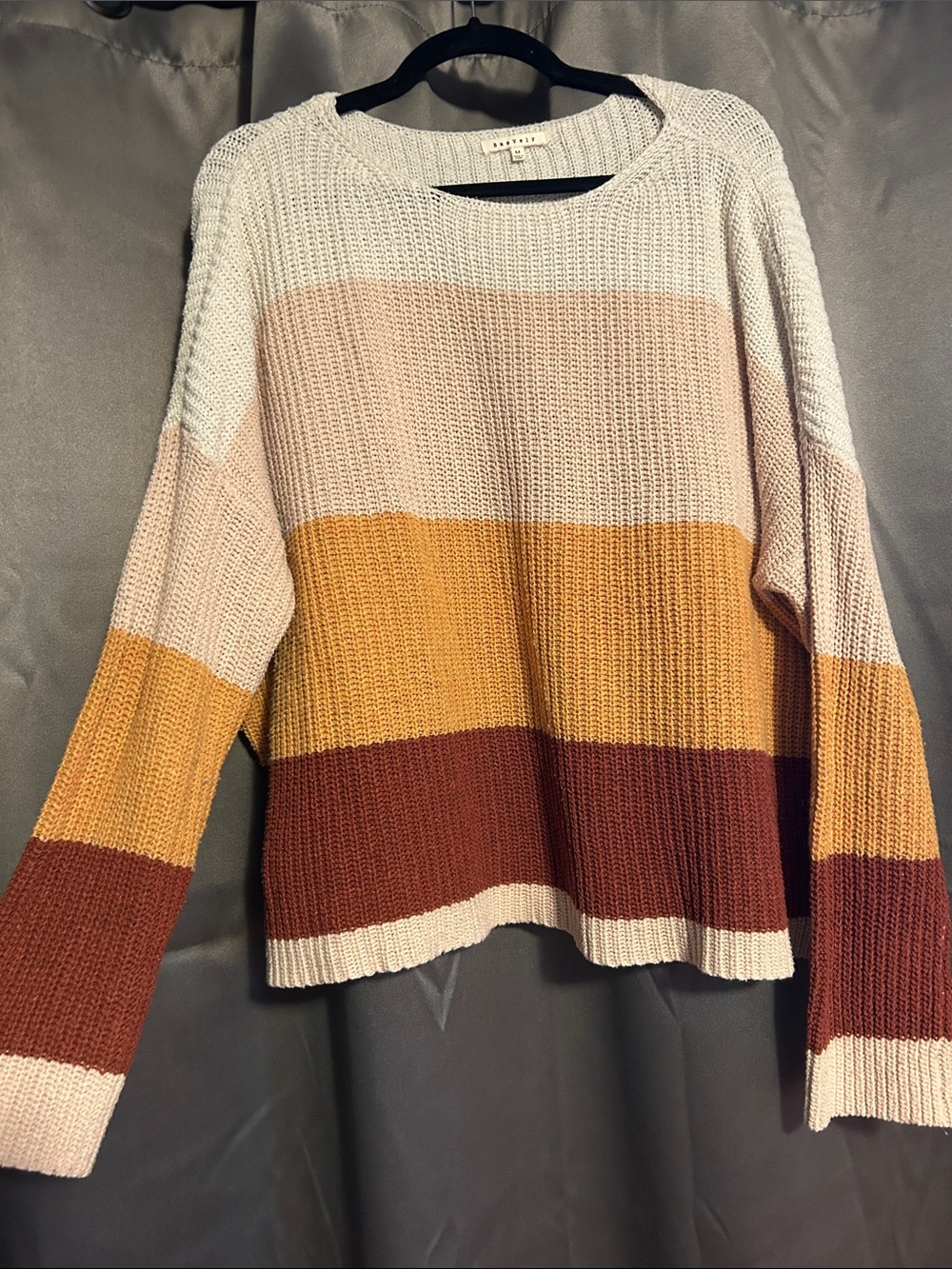 Light Pink & Mustard Colorblock Knit Sweater - Women